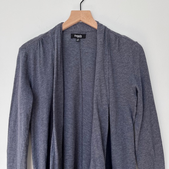 Threads by Saks Fifth Ave Gray Cotton Cardigan with Pockets - Picture 4 of 7